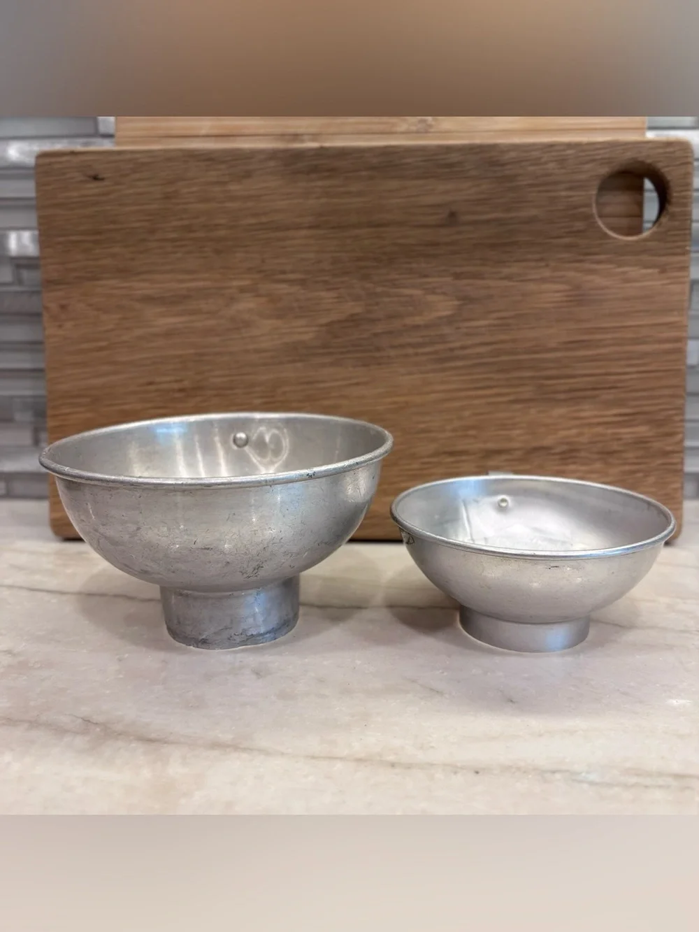 Lot Of 2 Vintage Aluminum Canning Jar Funnels Kitchen Utensil Handles Grannycore